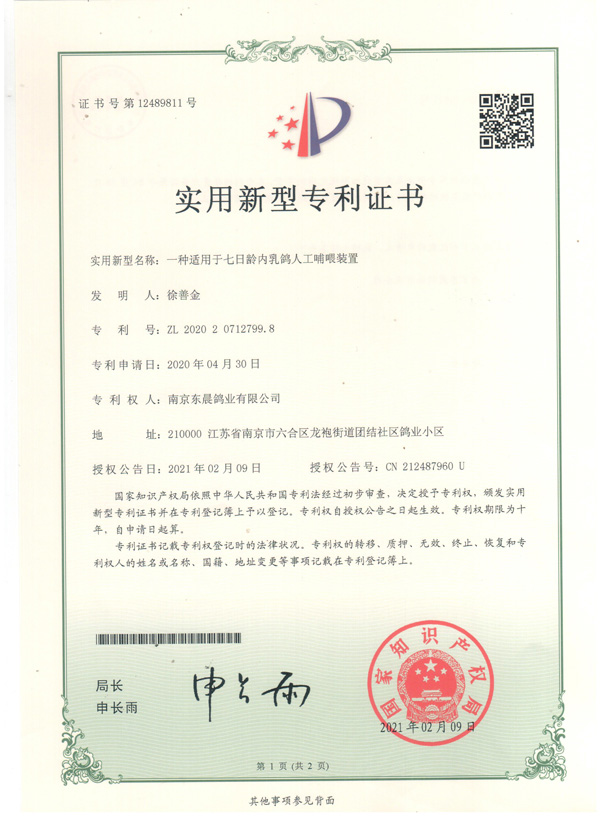 一種適用于七日齡內乳鴿人工哺喂裝置